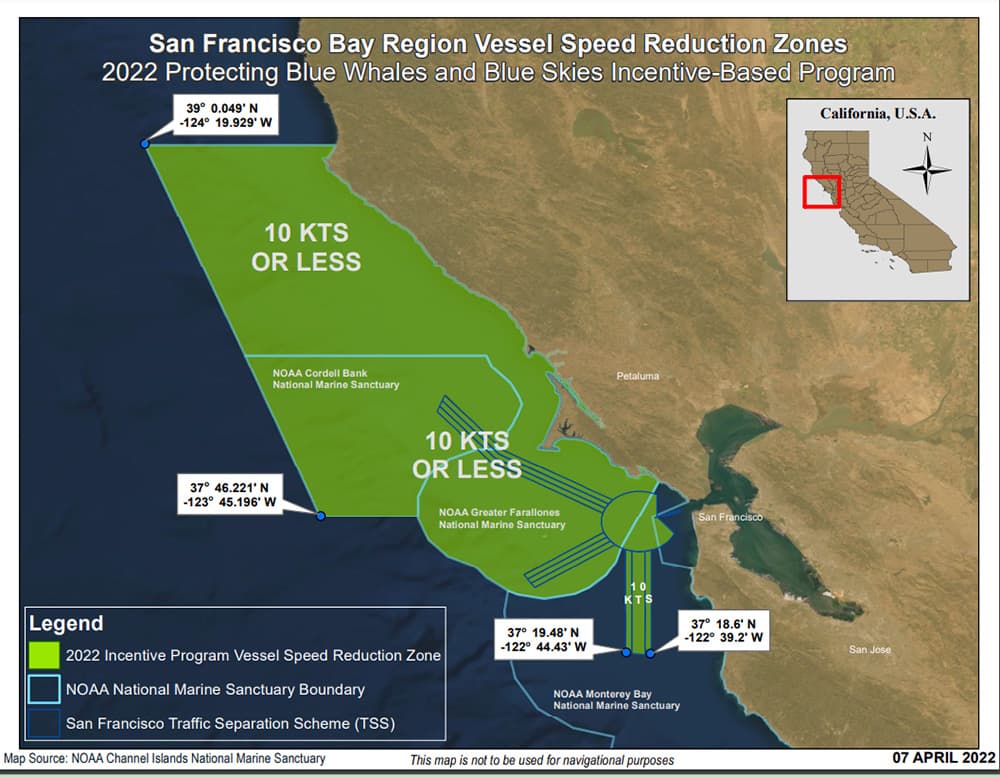 map showing voluntary speed reduction zone in the San Francisco Bay Region